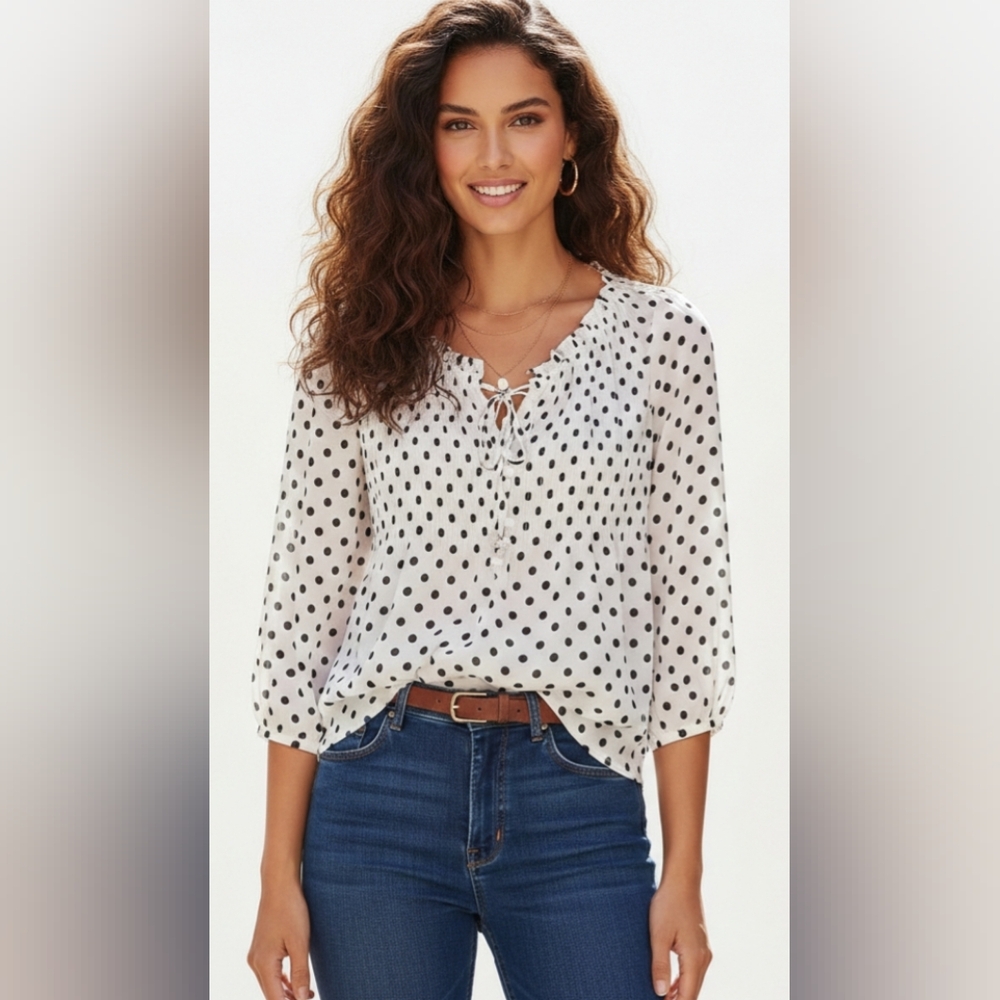 Melissa Paige Black and White Polka Dot Blouse Size LP. Excellent condition